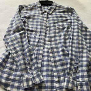 EDDIE BAUER CHECKED BUTTON DOWN COTTON SHIRT (BLUE & WHITE)